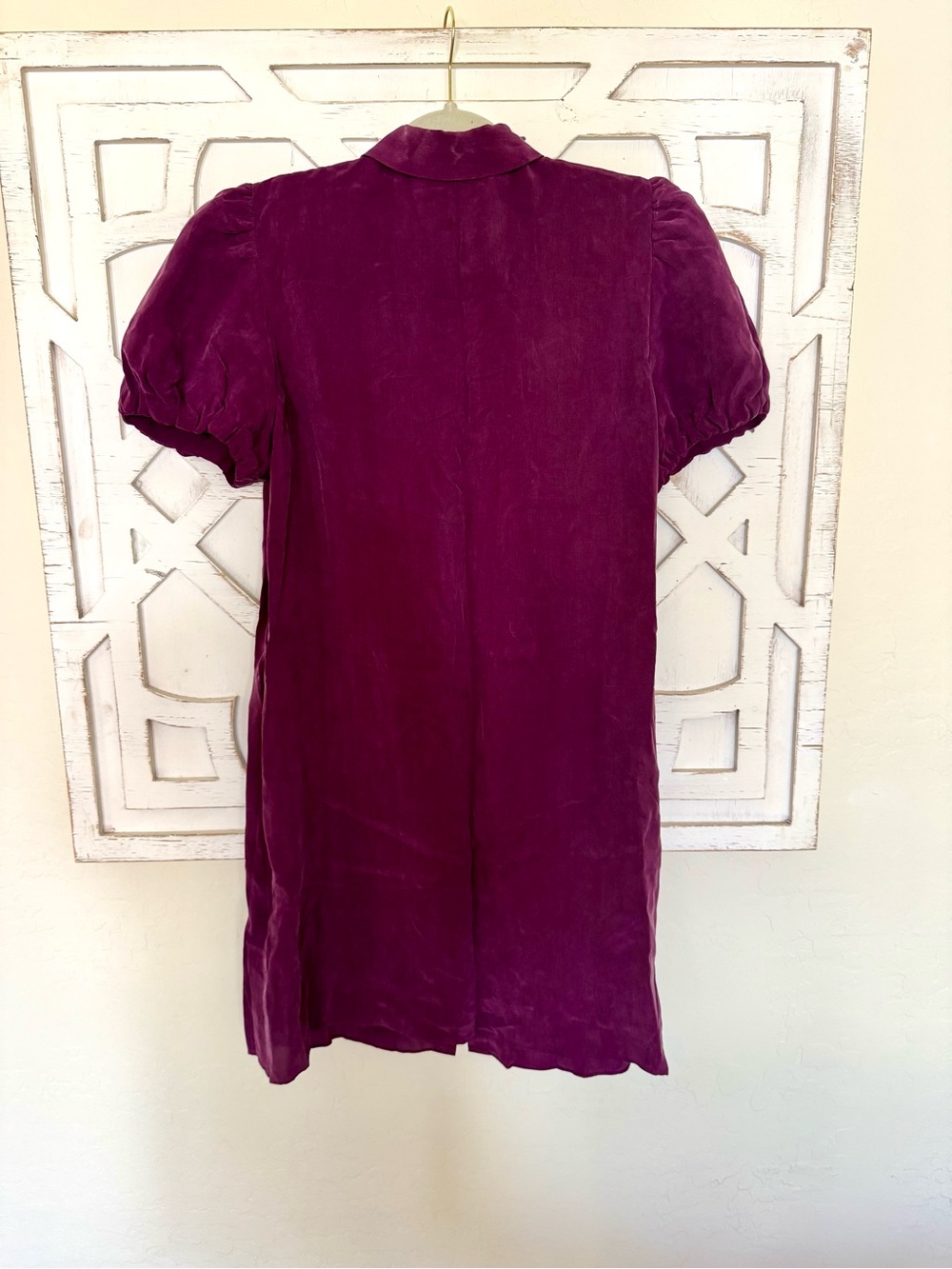 Alice + Olivia Jem Puff-Sleeve Shirt Dress Boysenberry Purple Cupro - Picture 6 of 14